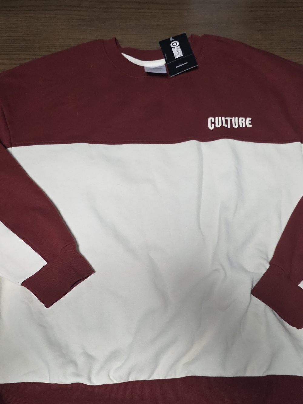 Target Men’s Colorblock Sweatshirt in Burgundy and White